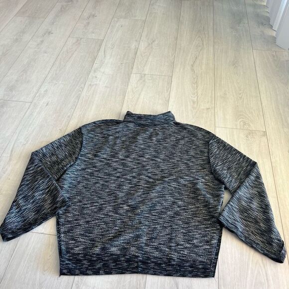 Free People Sweater XL Black White Mock Neck Distressed Relaxed Boho Lagenlook - Picture 1 of 7